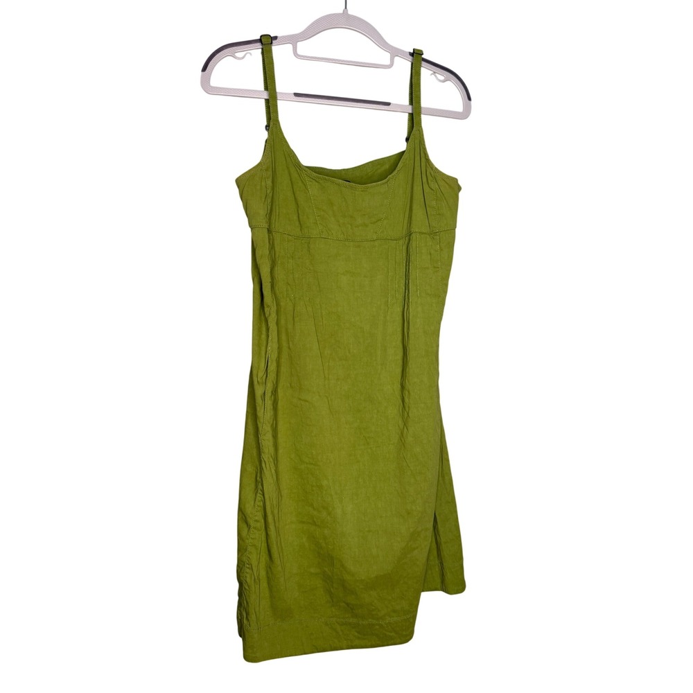 Eileen Fisher lime green adjustable spaghetti straps mini dress linen blendβ
